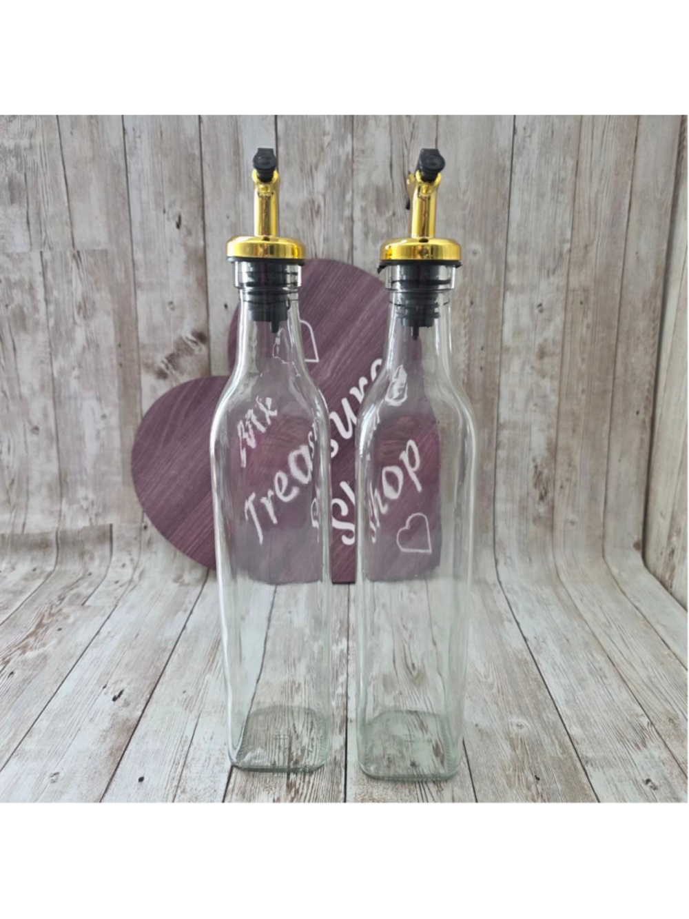 Clear Glass Oil and Vinegar Dispenser Bottles with Gold Spouts